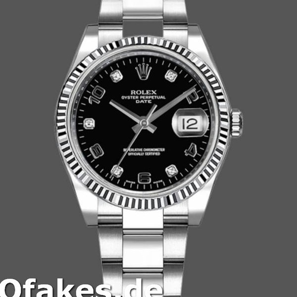 Super Clone Unisex's Rolex Oyster Perpetual Date 34mm Unisex-115234-Black Diamond Dial Black Diamond