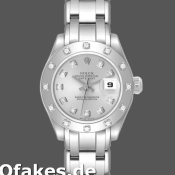 Super Clone Women's Rolex Pearlmaster 29mm Women's-80319-Silver Diamond Dial Luxury