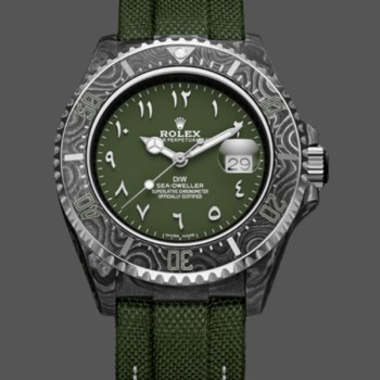 Super Clone Men's Rolex Sea-Dweller DIW Carbon HUNTER 43MM Arabic Numerals Green Dial