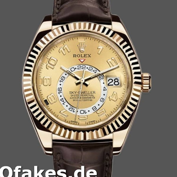 Super Clone Men's Rolex Sky-Dweller 42mm Men's-326138-Champagne Arabic Dial-Yellow Gold Champagne