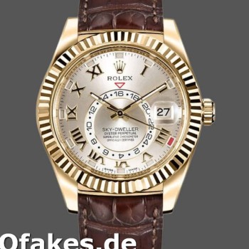 Super Clone Men's Rolex Sky-Dweller 42mm Men's-326138-Sunray Silver Dial-Yellow Gold Silver<br />