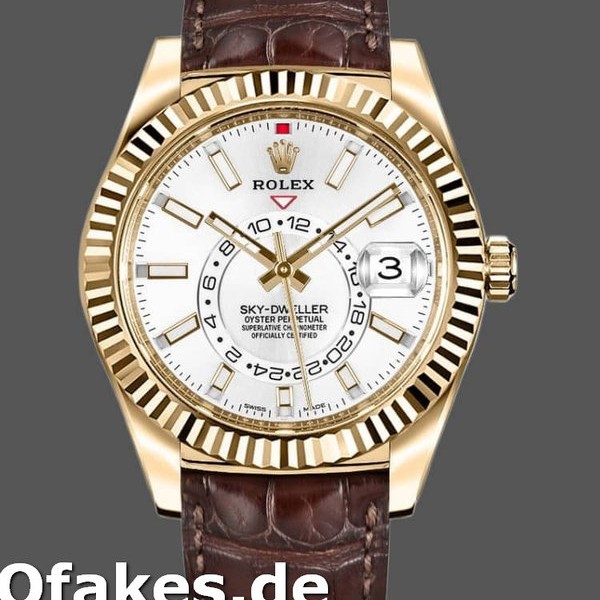 Super Clone Men's Rolex Sky-Dweller 42mm Men's-326138-White Dial-Yellow Gold White