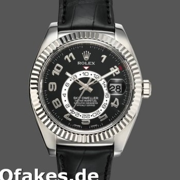 Super Clone Men's Rolex Sky-Dweller 42mm Men's-326139-Black Dial-Leather Strap Black