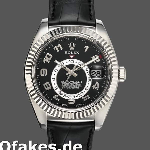 Super Clone Men's Rolex Sky-Dweller 42mm Men's-326139-Black Dial-Leather Strap Black