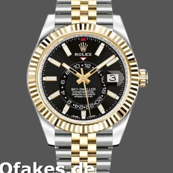 Super Clone Men's Rolex Sky-Dweller 42mm Men's-326933-Stainless Steel & Yellow Gold-Black Dial Black<br />