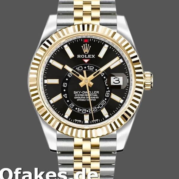 Super Clone Men's Rolex Sky-Dweller 42mm Men's-326933-Stainless Steel & Yellow Gold-Black Dial Black<br />