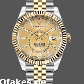 Super Clone Men's Rolex Sky-Dweller 42mm Men's-326933-Stainless Steel & Yellow Gold-Champagne Dial Champagne