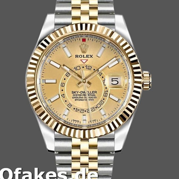 Super Clone Men's Rolex Sky-Dweller 42mm Men's-326933-Stainless Steel & Yellow Gold-Champagne Dial Champagne
