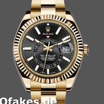 Super Clone Men's Rolex Sky-Dweller 42mm Men's-326938-Yellow Gold-Black Dial Black