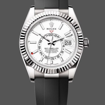 Super Clone Men's Rolex Sky-Dweller 42-M336239 0003, White Gold, White Dial, Oysterflex White Dial