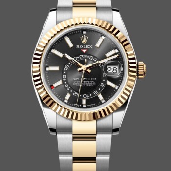 Super Clone Men's Rolex Sky Dweller 42mm Yellow Rolesor Black Dial Oyster M336933 0003 Men's Black Dial