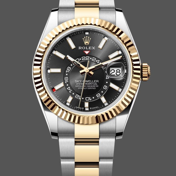 Super Clone Men's Rolex Sky Dweller 42mm Yellow Rolesor Black Dial Oyster M336933 0003 Men's Black Dial
