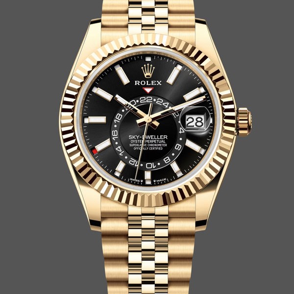 Super Clone Men's Rolex Sky‑Dweller 42-m336938 0005, 42mm, 18K Yellow Gold, Black Dial Black Dial