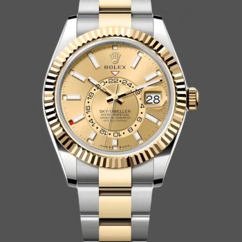 Super Clone Men's Rolex Sky‑Dweller-336933 0001, 42mm, Yellow Gold, Champagne Dial Champagne Dial