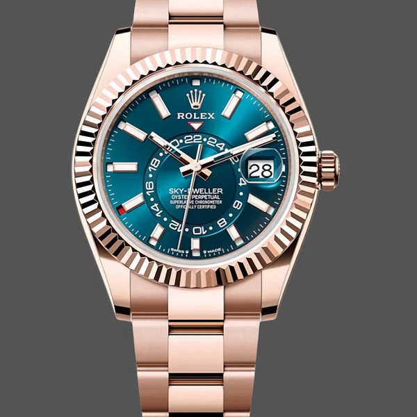 Super Clone Men's Rolex Sky‑Dweller-m336935 0001, 42mm, 18K Everose Gold, Blue-green