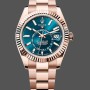 Super Clone Men's Rolex Sky‑Dweller-m336935 0001, 42mm, 18K Everose Gold, Blue-green