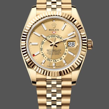 Super Clone Men's Rolex Sky-Dweller 42mm Men's-m336938-0004-Yellow Gold-Champagne Dial Champagne