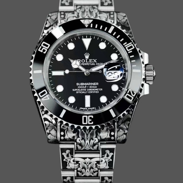 Super Clone Men's Huckleberry Custom Rolex Submariner, Custom Edition, Black