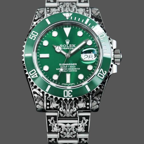 Super Clone Men's Huckleberry Custom Rolex Submariner-Green, Custom Edition Green