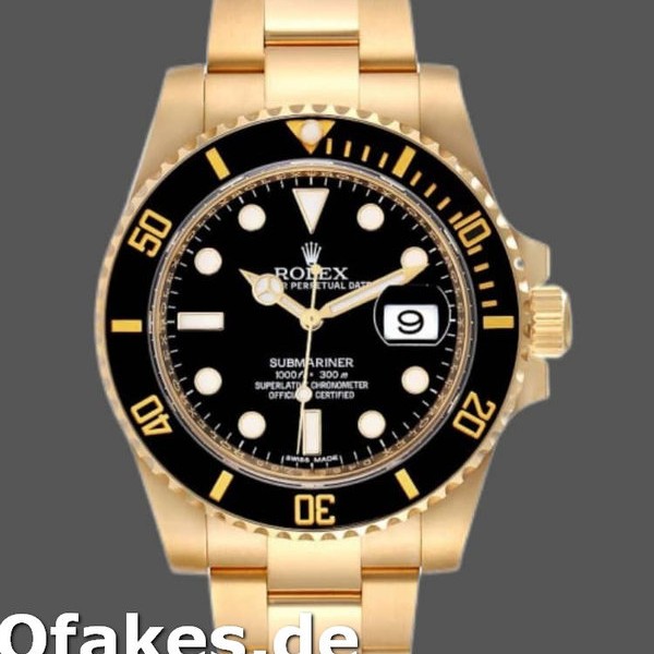 Super Clone Men's Rolex Submariner 40mm Men's-116618-Yellow Gold-Black Dial Black