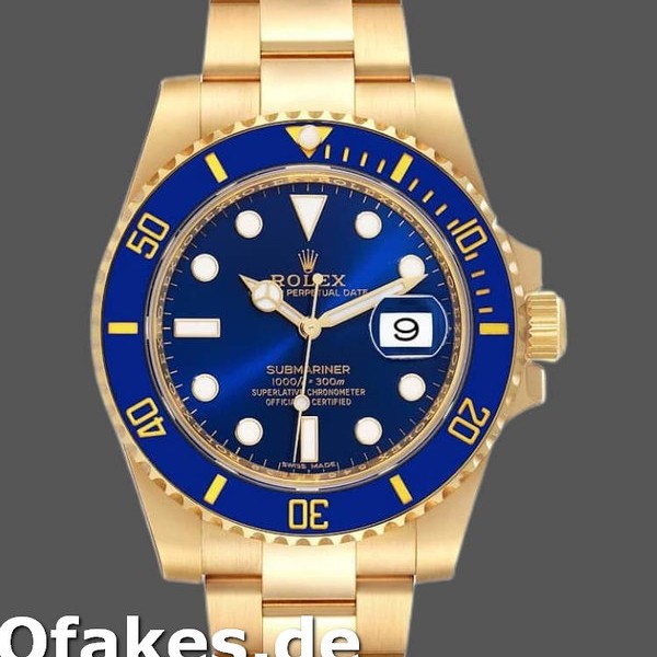 Super Clone Men's Rolex Submariner 40mm Men's-116618-Yellow Gold-Blue Dial Blue
