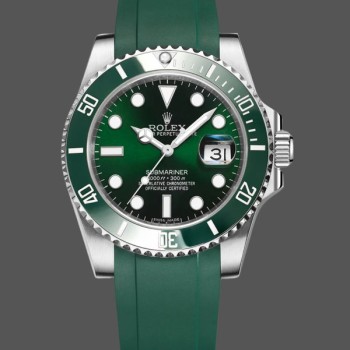 Super Clone Men's Rolex Submariner 41mm Men's-126610LV-Green Rubber Strap-Black Dial Black