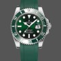 Super Clone Men's Rolex Submariner 41mm Men's-126610LV-Green Rubber Strap-Black Dial Black