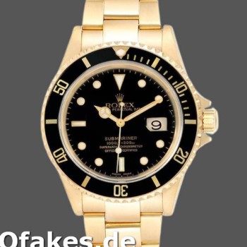 Super Clone Men's Rolex Submariner 40mm Men's-16618-Yellow Gold-Black Dial Black