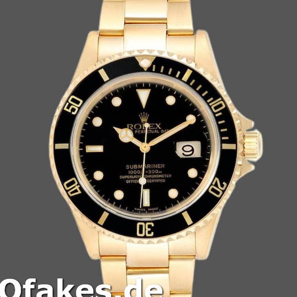 Super Clone Men's Rolex Submariner 40mm Men's-16618-Yellow Gold-Black Dial Black