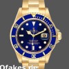 Super Clone Men's Rolex Submariner 40mm Men's-16618-Yellow Gold-Blue Dial Blue