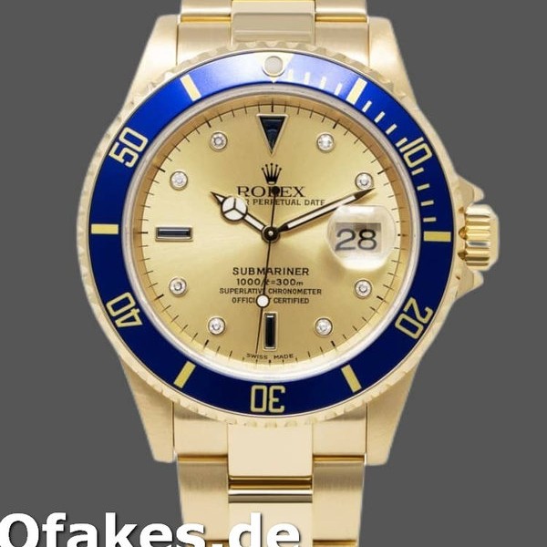 Super Clone Men's Rolex Submariner 40mm Men's-16618-Yellow Gold-Champagne Dial Champagne
