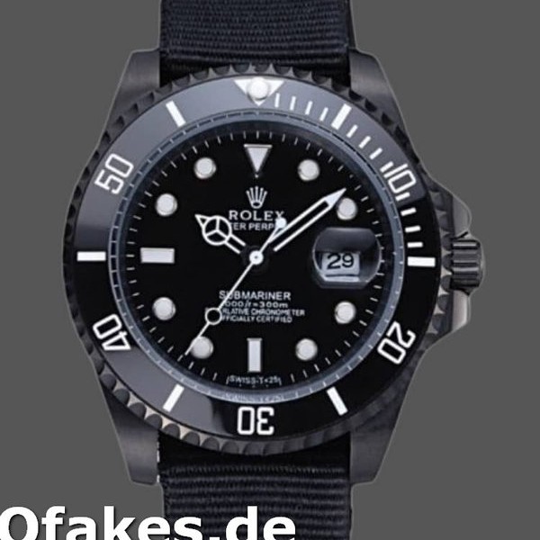 Super Clone Men's Rolex Submariner 40mm Men's-622006-Black Nylon Strap-Black Dial Black