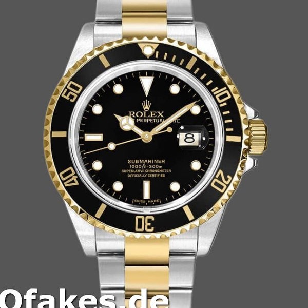 Super Clone Men's Rolex Submariner Date 40mm Men's-16613LN-Yellow Gold & Stainless Steel-Black Dial Black<br />