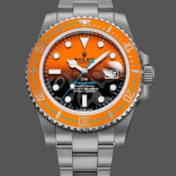 Super Clone Men's Rolex Submariner DIW Persimmon Orange with Black Ceramic Dial and Orange Bezel Orange / Black