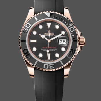 Super Clone Men's Rolex Yacht‑Master-126655, 40mm, Automatic, Black Dial, 18K Everose Gold, Black