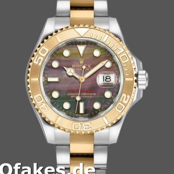 Super Clone Unisex's Rolex Yacht-Master 35mm Unisex-168623-Steel & Yellow Gold-Black MOP Dial Black