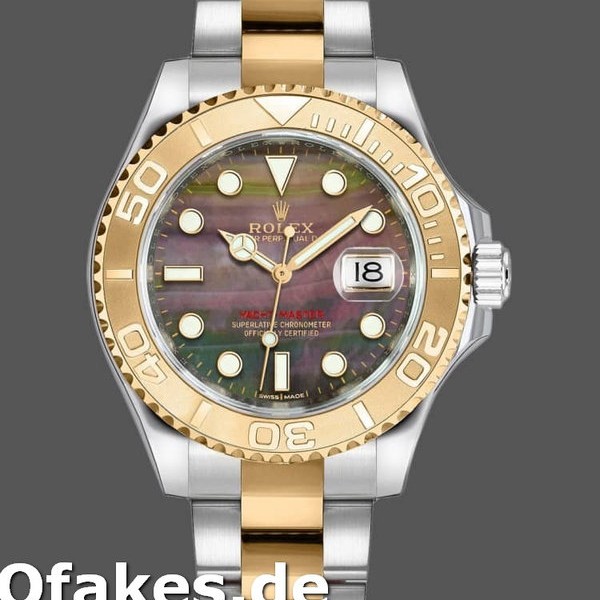 Super Clone Unisex's Rolex Yacht-Master 35mm Unisex-168623-Steel & Yellow Gold-Black MOP Dial Black