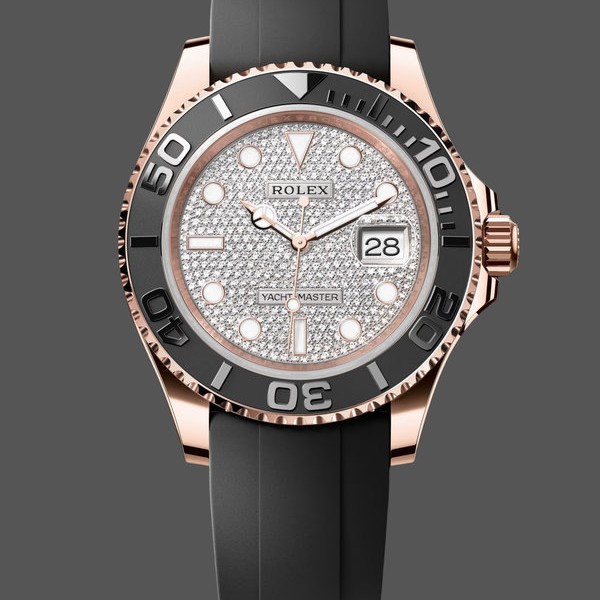 Super Clone Men's Rolex Yacht‑Master II-126655, 40mm, Rose Gold, Diamond Pave Dial, Men’s Diamond Pave