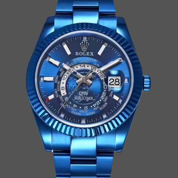 Super Clone Men's Rolex Sky-Dweller Blue DLC 40MM Stainless Steel Men's Blue Dial