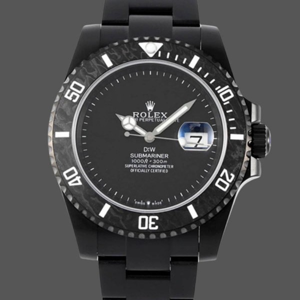 Super Clone Men's Rolex Submariner DIW Parakeet Edition 41MM Carbon Fiber Bezel Black Dial Black Dial